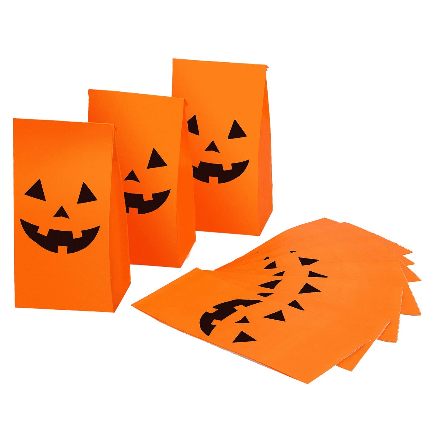 Tatuo 48 Pieces Halloween Pumpkin Paper Bags Candy Treats Gift Bags Present Grocery Crafting Lunch Flat Bottom Candy Party Decorations (7 x 3.5 x 2.4 Inch)