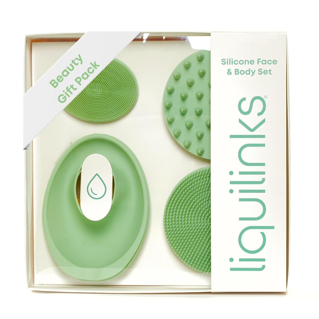 LiquiLinks Beauty Gift Set for Face & Body - Spa Kit with Silicone Wristbands, Body Scrubber, Face Buffer & Scalp Exfoliator - Essential Skincare for Teen Girls & Women (Sage Green)