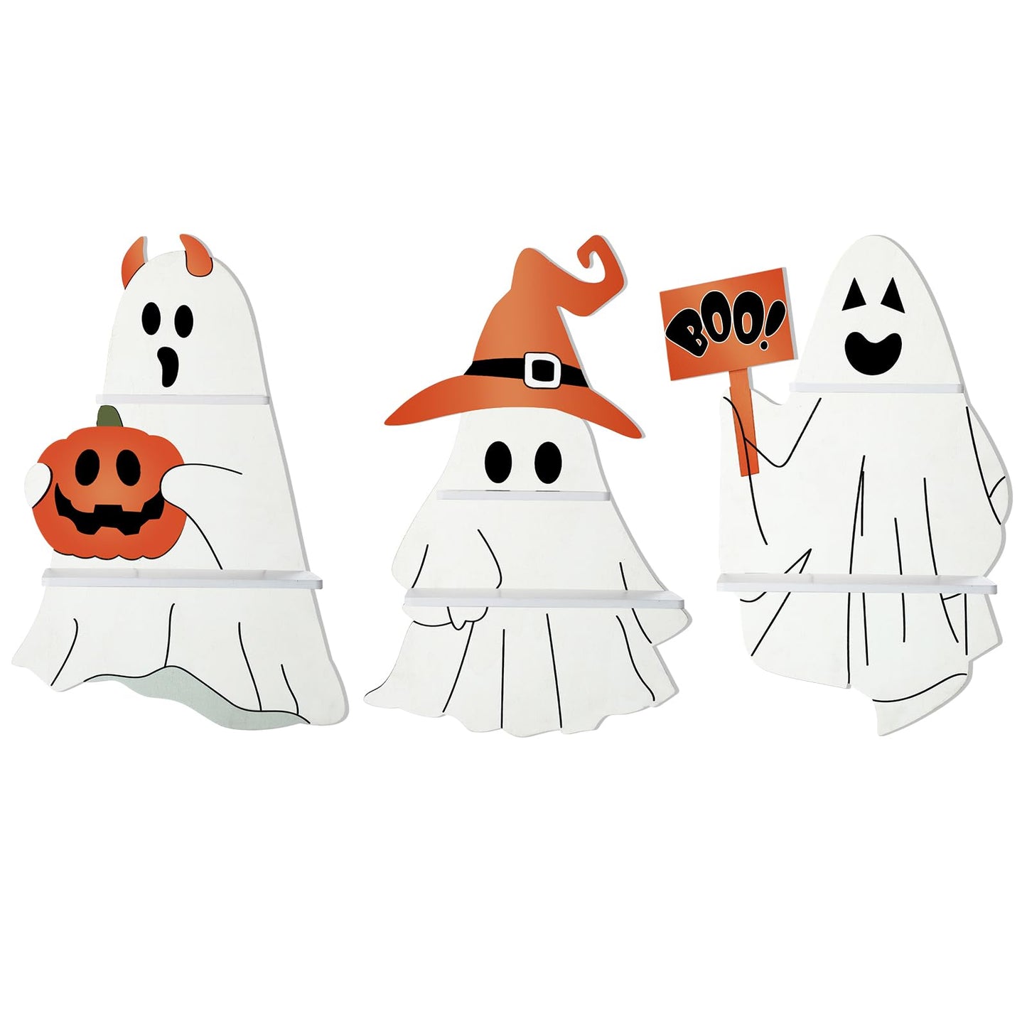 Lineshading 3 Pcs Halloween Ghost Wall Shelves Wall Decor Hanging Sign with Shelf Bathroom Shelves Aesthetic Crystal Shelf Ghost Decor for Bedroom Livingroom Party Decoration