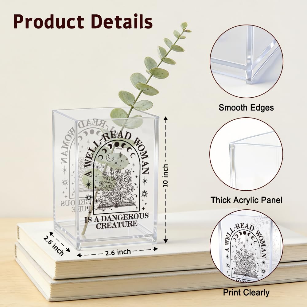 Xipromi A Well Read Woman Is A Dangerous Creature Cosmetic Organizer Pencil Pen Holder, Bookmark Organizer Desk Accessories for Book Lover, Librarian Gifts for Women, Feminist Literary Office Gifts