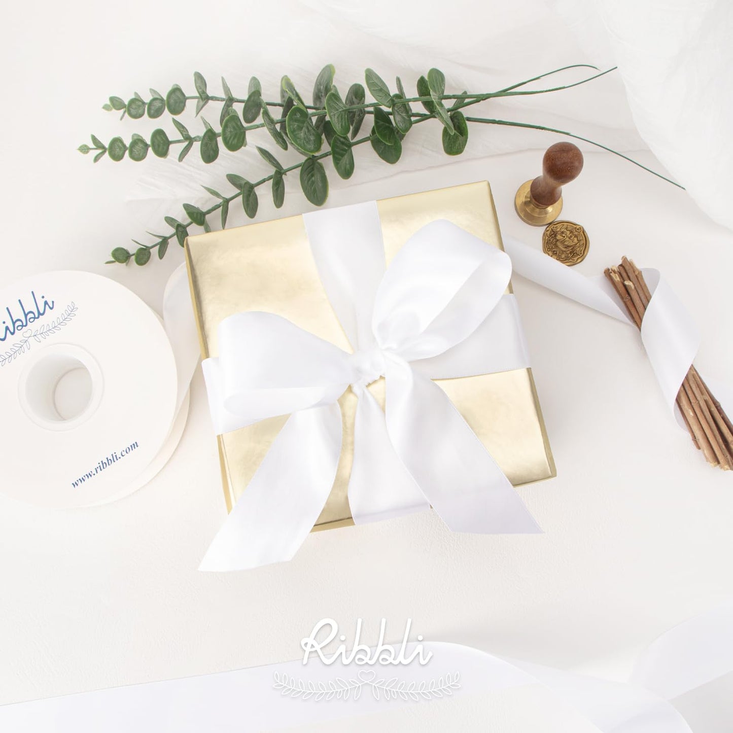 Ribbli White Satin Ribbon Double Faced Satin 1-1/2 Inch x Continuous 50 Yards-White Ribbon for Gift Wrapping Crafts Wedding Decoration Bows Bouquet Floral Arrangement