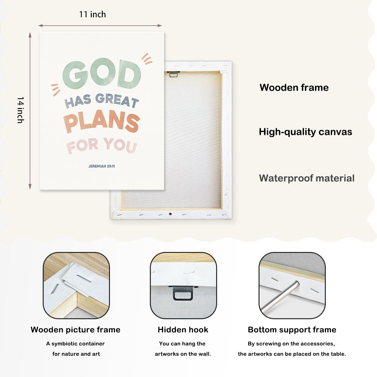 SZERE Bible Christian Boho Canvas Art Decor Posters Prints,Inspirational Bible Verses Room Bedroom Bathroom Playroom Dorm Classroom Canvas Wall Decor Aesthetic for Nursery Kids Teen Girls Gifts,God Has Great Plans For You,11x14 Inch Set of 4 Pcs Christian