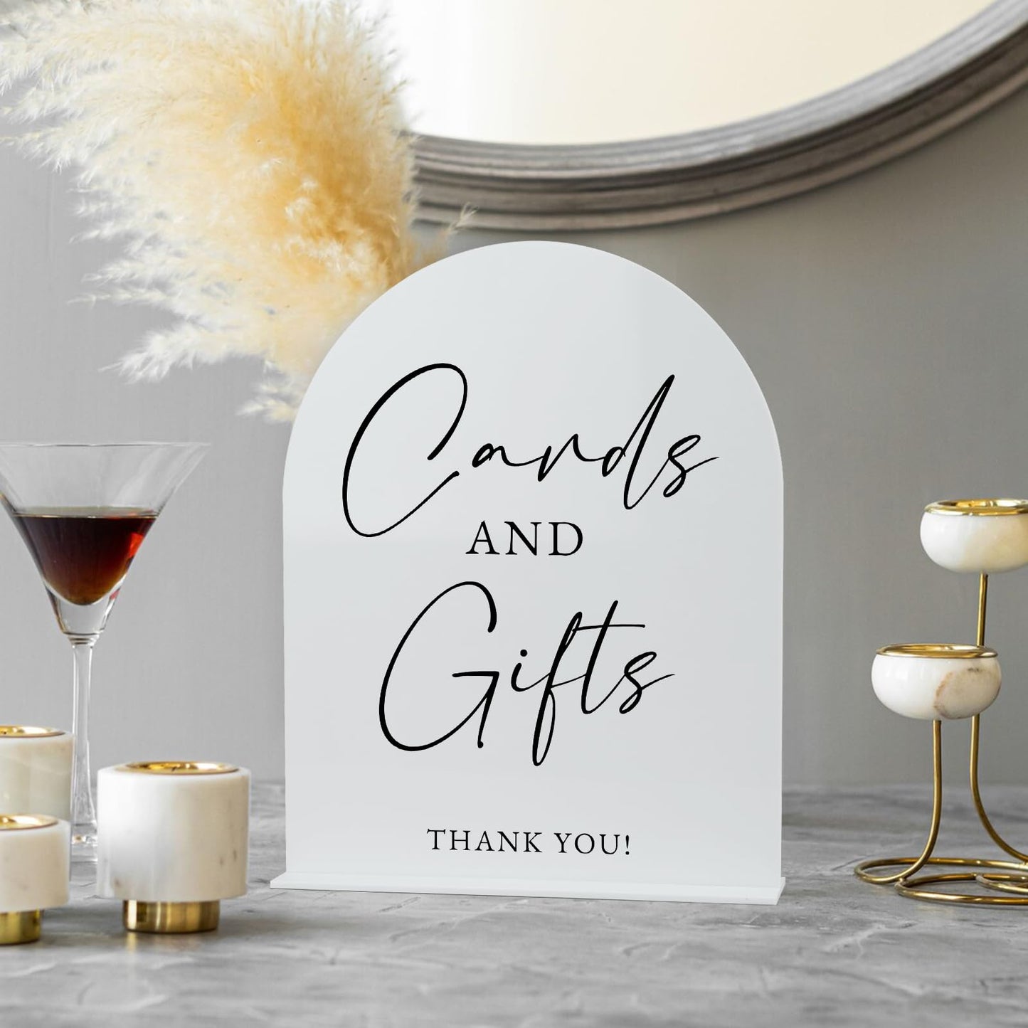 White Arch Acrylic Wedding Sign- 8"x10" Cards and Gifts Sign and Base,1/8" Thick | Modern Calligraphy Arched Acrylic Table Sign for Wedding & Event Party (Cards and Gifts, 8"x10")