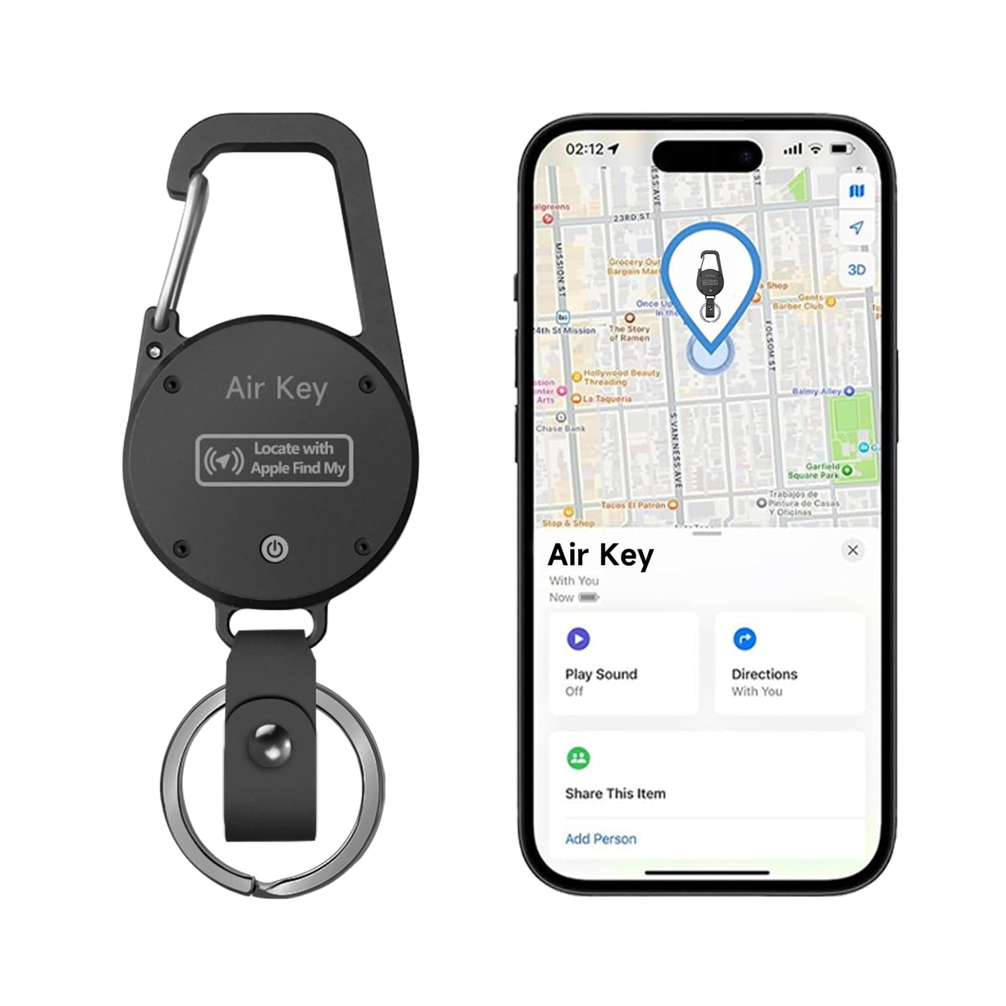 QEG Keychain, Key Finder Works with Apple Find My, llaveros para Hombres,Carabiner Car Key Chains with GPS Tracker, Anti-Lost Keyring Finder Locator, Minimalist Key Holder for Men (iOS Only),Black