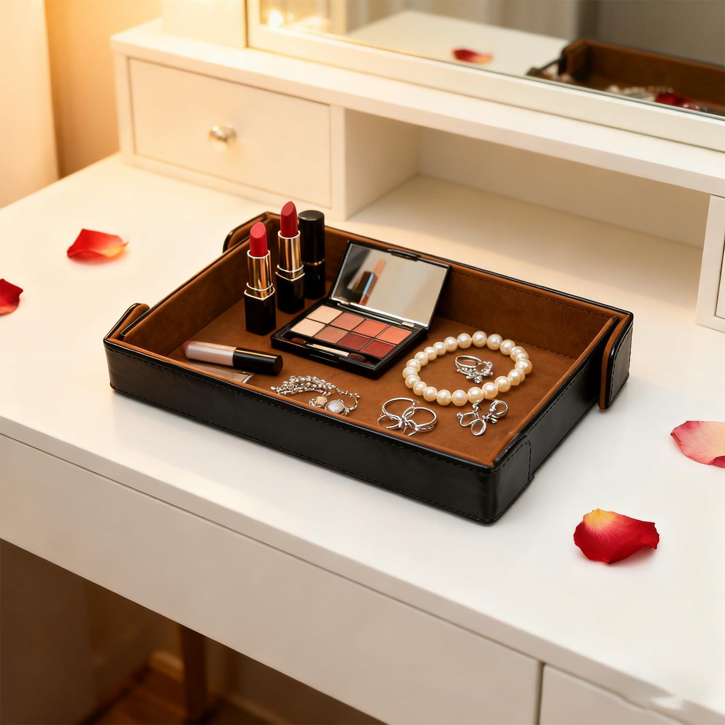 Socospace Valet Tray Desktop Storage Organizer Catchall Tray for Jewelry, Wallets, Watches, Keys, Coins, Phones, Glasses - Perfect for Nightstand, Desktop, Entryway table