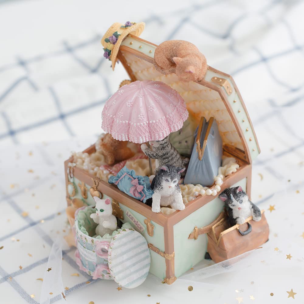 LOVE FOR YOU Gift Wrapped Music Box Cat Lovers Treasure Chest Musical Decoration for Girls and Women Kids Niece Sister Daughter Mom Granddaughter Grandma Christmas Birthday Present Gifts