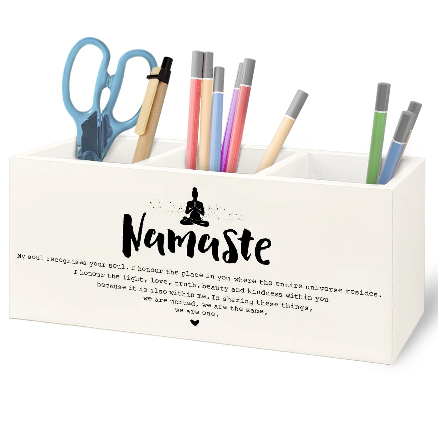 URLLUAE Namaste Zen Gifts Wooden Pen Pencil Holder for Office Desk Accessories, Yoga Zen Meditation Spiritual Gifts for Women Makeup Brush Toothbrush Holder Organizer for Bathroom Spa