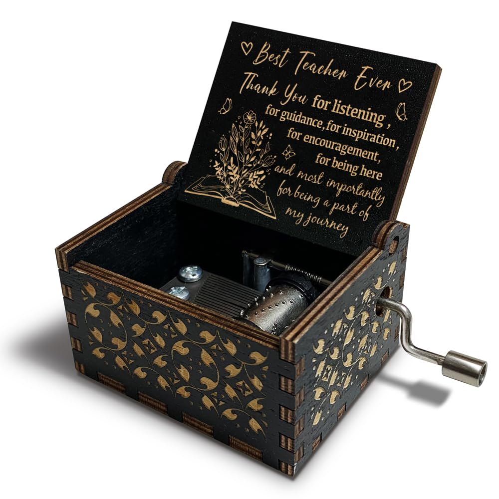Zpvuklkl Teacher Appreciation Gifts for Women,Men,Hand Crank Antique Engraved Wood Music Boxes,Thank You Gift for Teacher on Christmas,Thansgiving Day,Birthday,Teacher's Day,Retired
