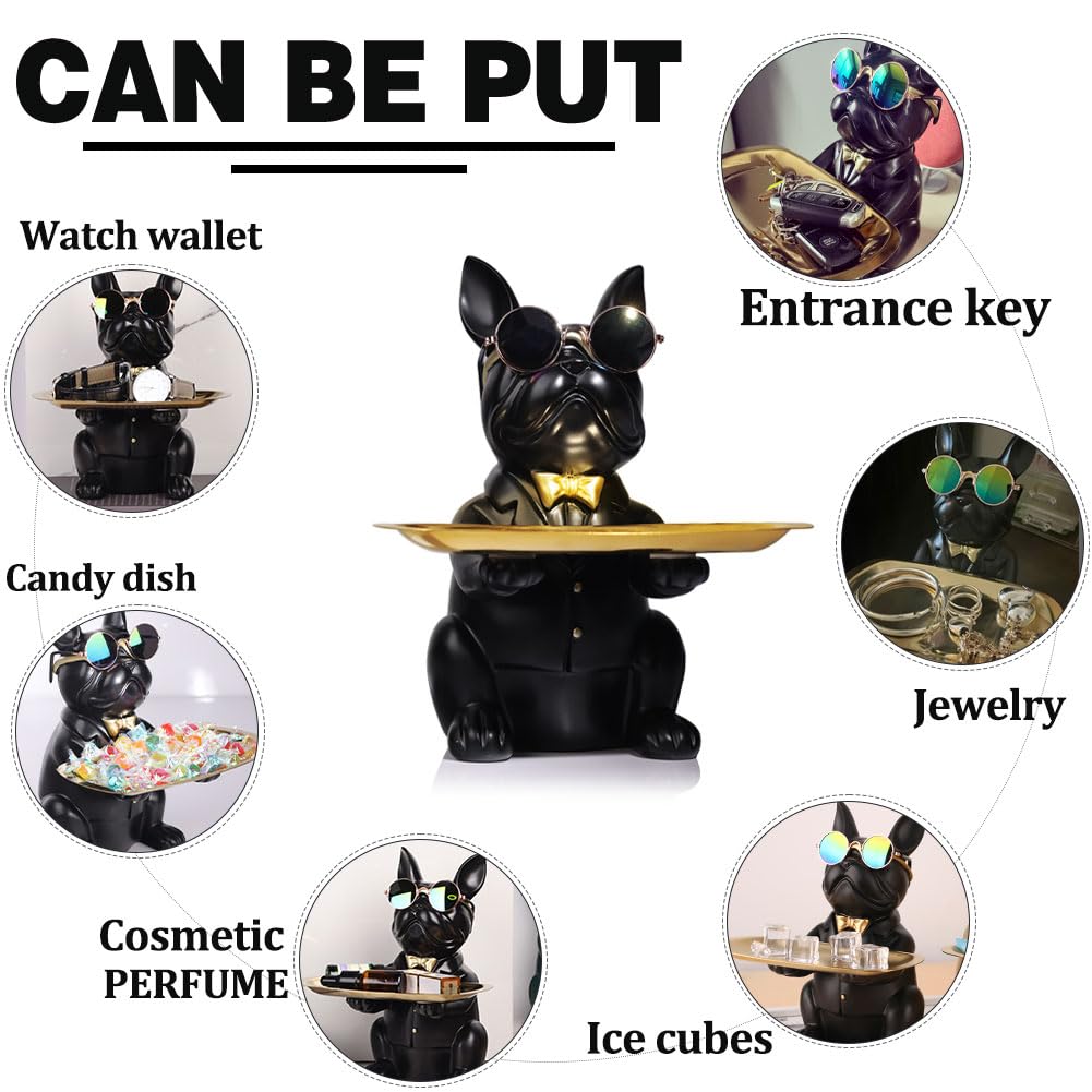 French Bulldog Gifts Statue Tray Organizer for Keys, Candy, Jewelry, Earrings, Entrance Piggy Bank - Modern Decor Resin French Bulldog Decor Entryway Table, Coffee Table, Office Desk, Home Decor