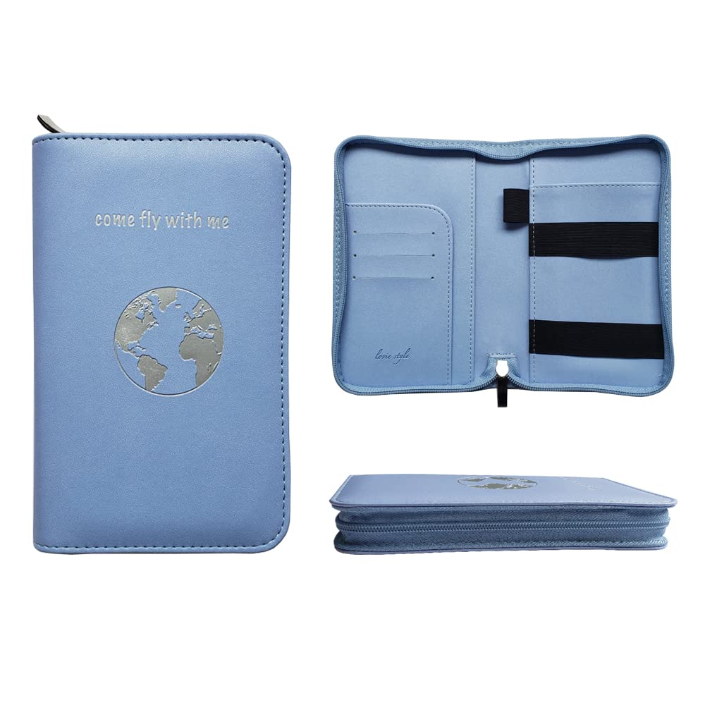 Phone Charging Passport Holder with Removable Fast Charging Power Bank that holds money, cards, phone, travel docs- RFID Blocking - Compatible with All Phones - Travel Accessories (Sky Blue)