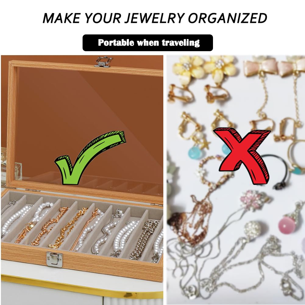 MIOINEY Glass Lid Necklace Organizer Box Transparent Necklace Holder Organizer Velvet Necklace Display Box Clear Lid Jewelry Storage Stackable Necklace Display Case for Women Girls (Style A)