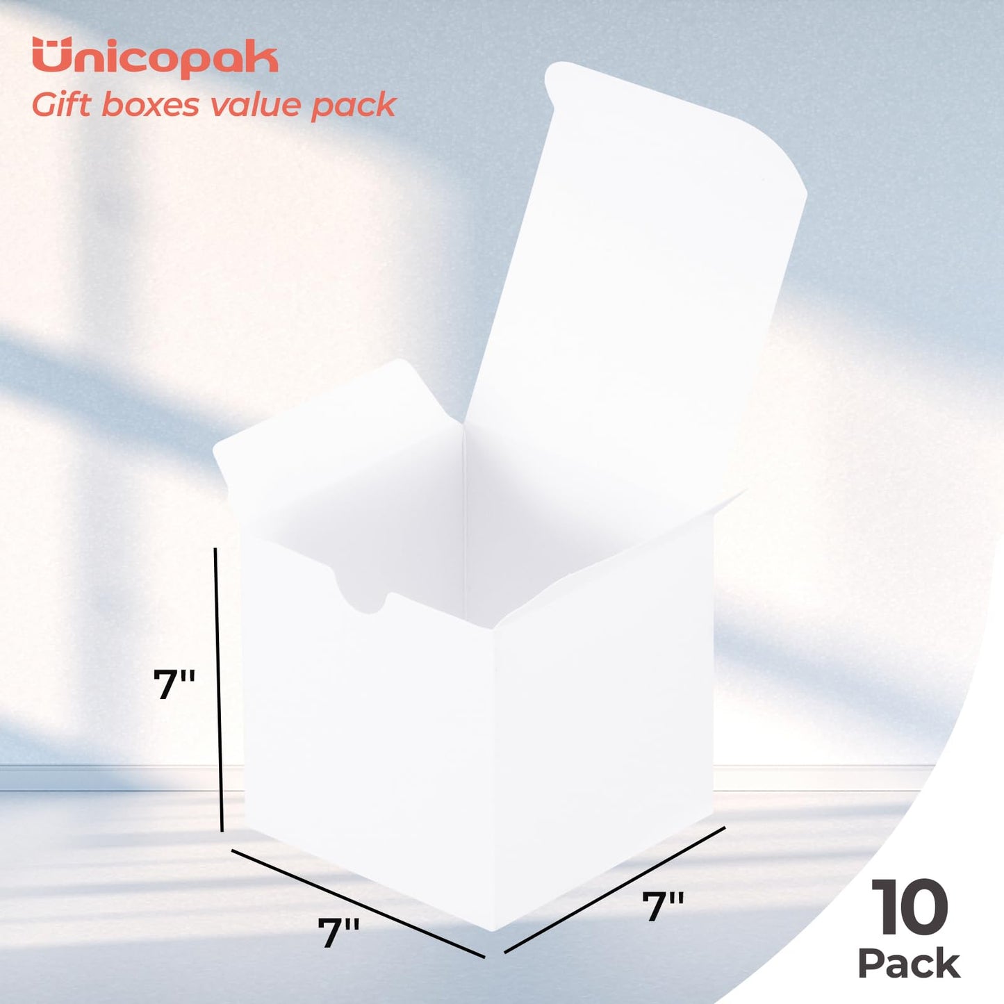 UnicoPak 10 Pack 7x7x7 Gift Boxes Bulk White Large Gift Boxes, Ideal for Birthday Gifts Christmas Gifts Party Favors Homemade and Business