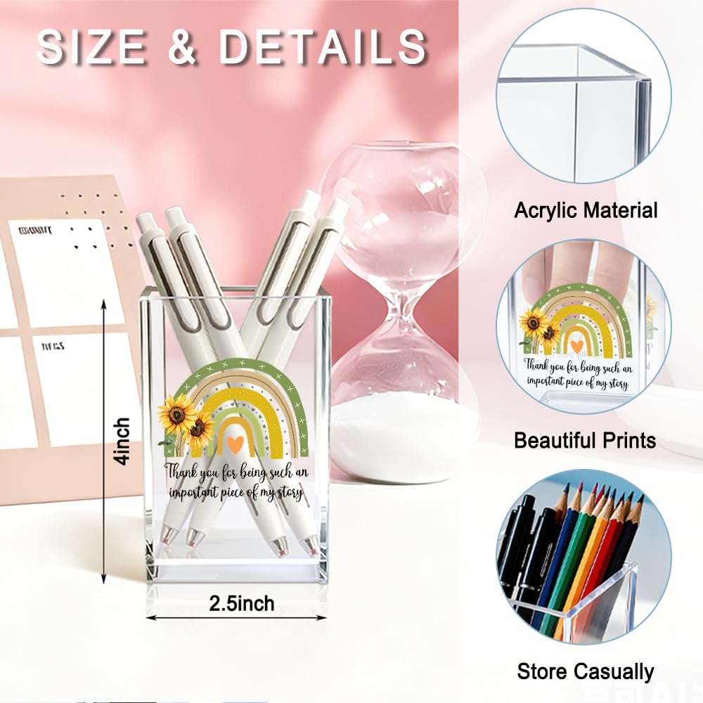 MGLZXLU Thank You For Being Such An Important Piece Of My Story Acrylic Pencil Pen Holder Cup, Teacher Makeup Brush Storage Organizer, Teachers' Day Desk Accessories Holder Gifts for Teacher Mentor