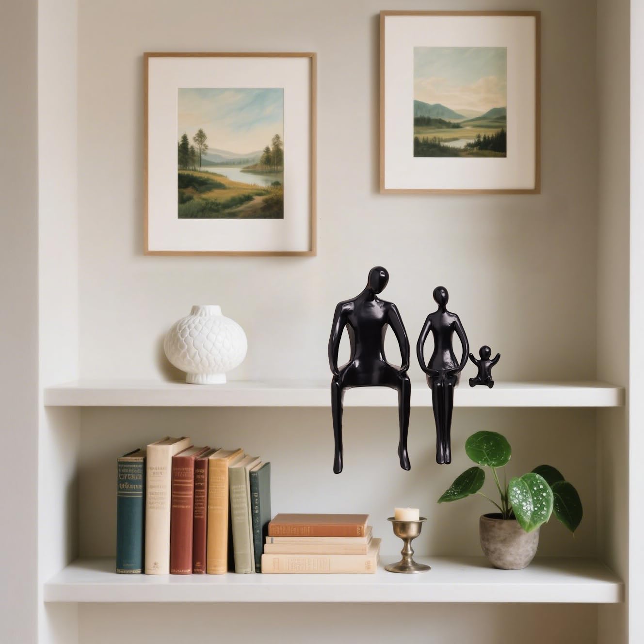 Quoowiit Black Bookshelf Decor Family Sculpture, Abstract Art Ornament Coffee Table Decor, Modern Aesthetic Family Figurine Decoration for Home Office Shelf Table Desk Living Room Set of 3