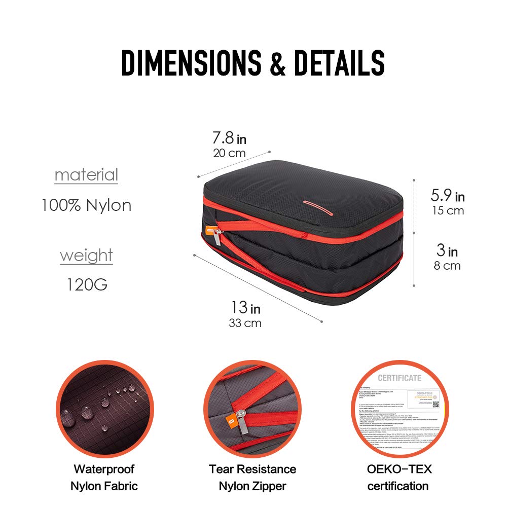 BeeNesting Compression Packing Cubes for travel carry on WaterProof Double Sided Small compressable packing bags 9L/GrayRed