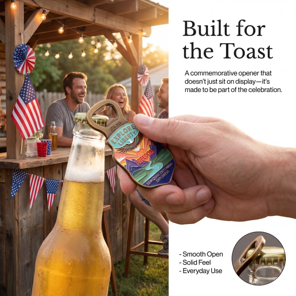 1776-2026 Commemorative Bottle Opener & Fridge Magnet - Heavy Duty Zinc Alloy Patriotic Beer Opener, 250th USA Independence Anniversary Souvenir, July 4th Gift for Men, Veterans & History Fans