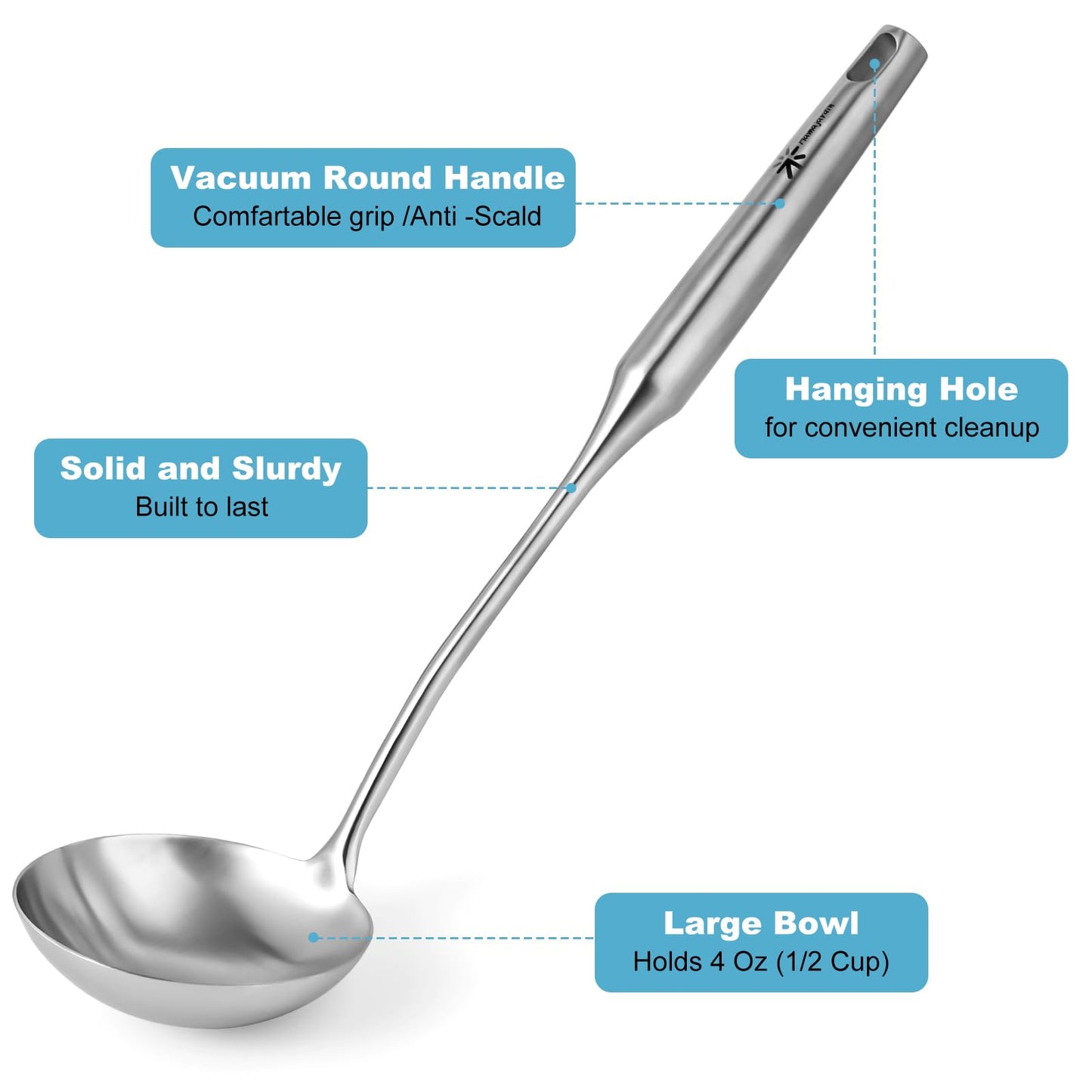 Soup Ladle - 18/10 Stainless Steel Ladle Spoon，13.8" Large Durable Metal Ladel for Serving or Cooking, Stirring, Wok & Soup, Professional Heavy Duty kitchen Utensils, Christmas gifts