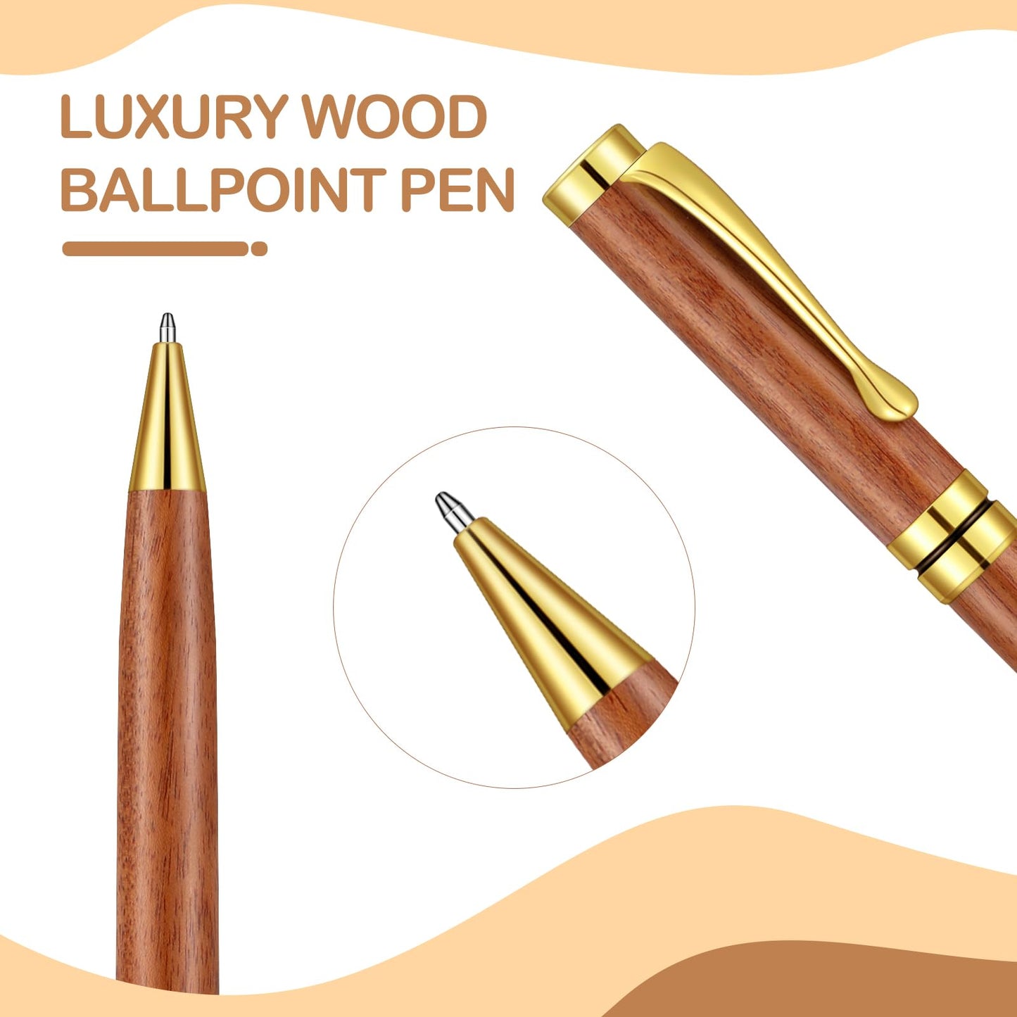 Yeaqee 6 Pcs Luxury Wood Ballpoint Pens 1.0mm Elegant Fancy Wooden Black Ink Pens Christmas Gift for Men Women Employee Teacher Journaling Executive Business