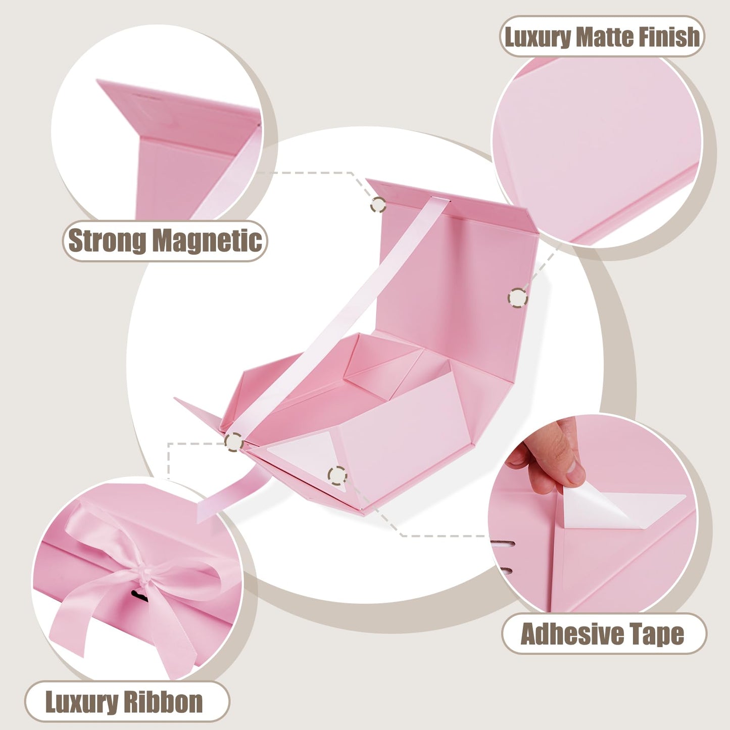 Aimyoo 5 Pack Large Pink Gift Box with Ribbon, 11.5x8.6x4.1 inch Groomsman Proposal Box for Presents with Magnetic Closure Lids, Rectangle Collapsible Luxury Box for Wedding, Christmas, Birthday