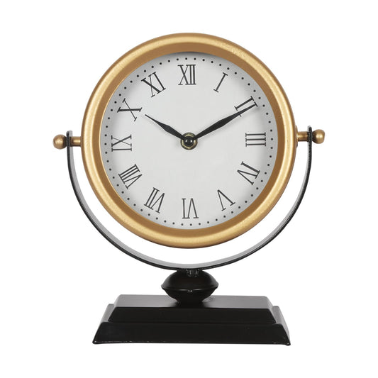 QIYAODECO Desk Clock - Classic Vintage Clock and Decorative Shelf Decor,Silent Non-Ticking Clock with Distressed Metal Frame for Office, Living Room or Bedroom