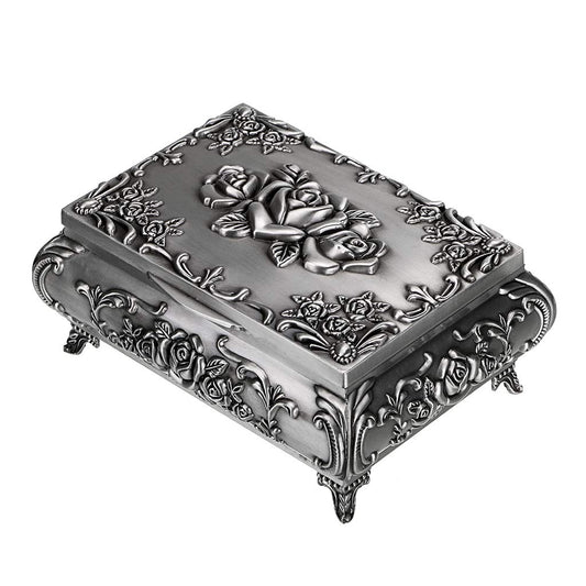 Hipiwe Vintage Metal Jewelry Box Small Trinket Jewelry Storage box For Rings Earrings Necklace Treasure Chest Organizer Antique jewelry Keepsake gift Box Case for Women (Medium)