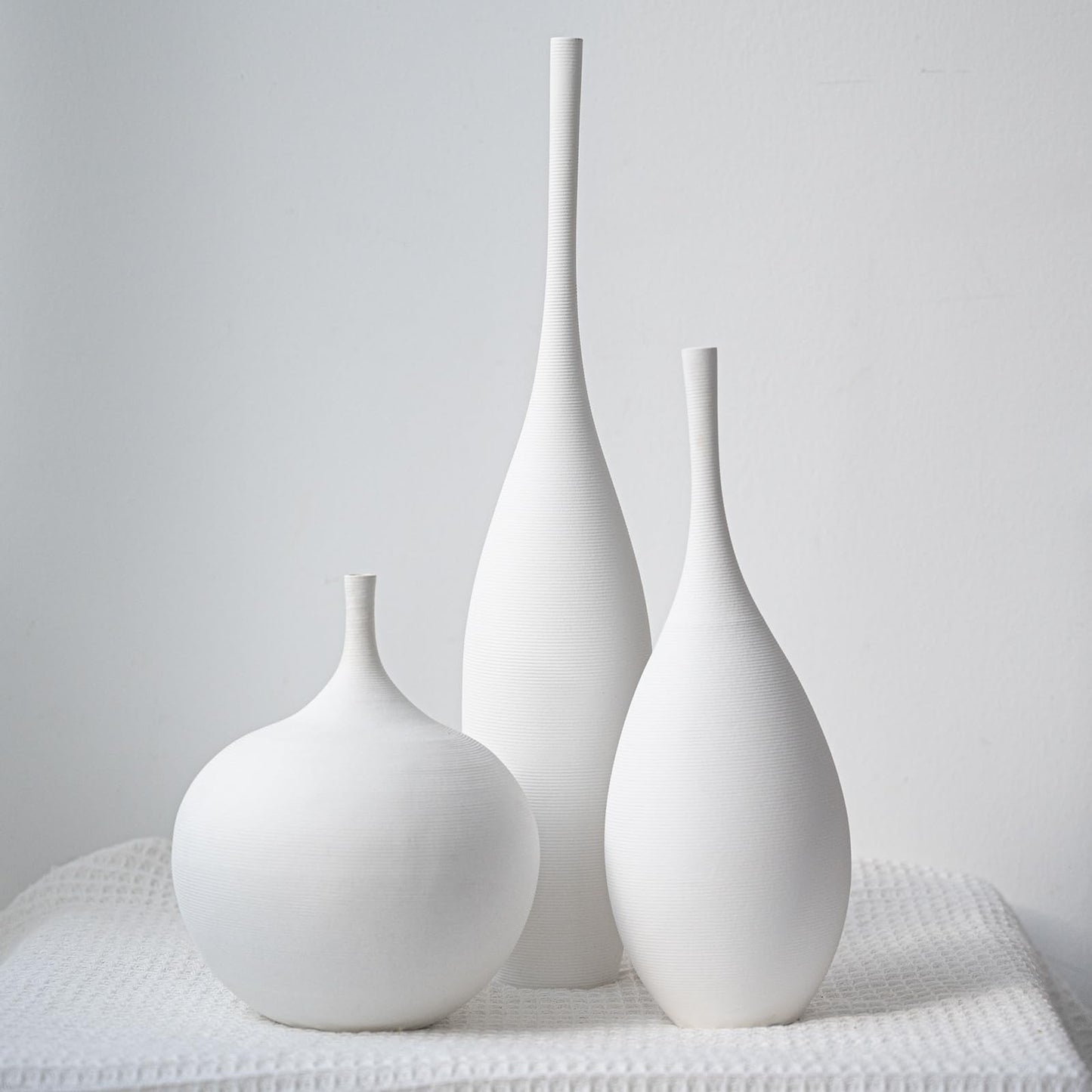 Relexome White Ceramic Vase Modern Boho Wabi-Sabi Flower Vase Set of 3 Decorative Aesthetic Vases for Centerpieces Pampas Matte Minimalist Vases for Living Room Table Shelf Home Decor Gift