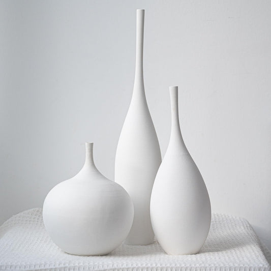 Relexome White Ceramic Vase Modern Boho Wabi-Sabi Flower Vase Set of 3 Decorative Aesthetic Vases for Centerpieces Pampas Matte Minimalist Vases for Living Room Table Shelf Home Decor Gift