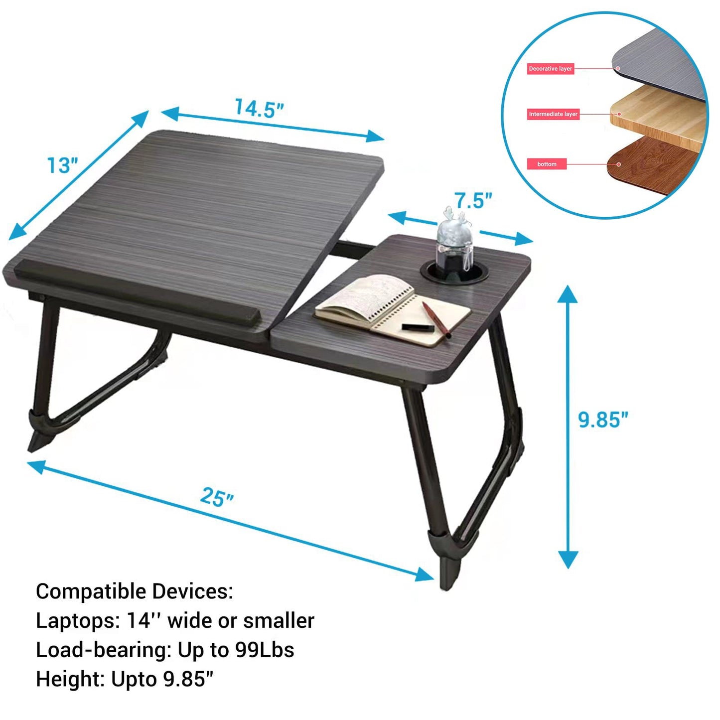 CloudTrip Laptop Desk for Bed or Couch, Lap Desk, Woking in Bed Desk, Home Office Desks, Breakfast Tray, Desk with Cup Holder, Watching Movies in Bed, Laptop Stand for Bed, Fordable Legs Desk (White)