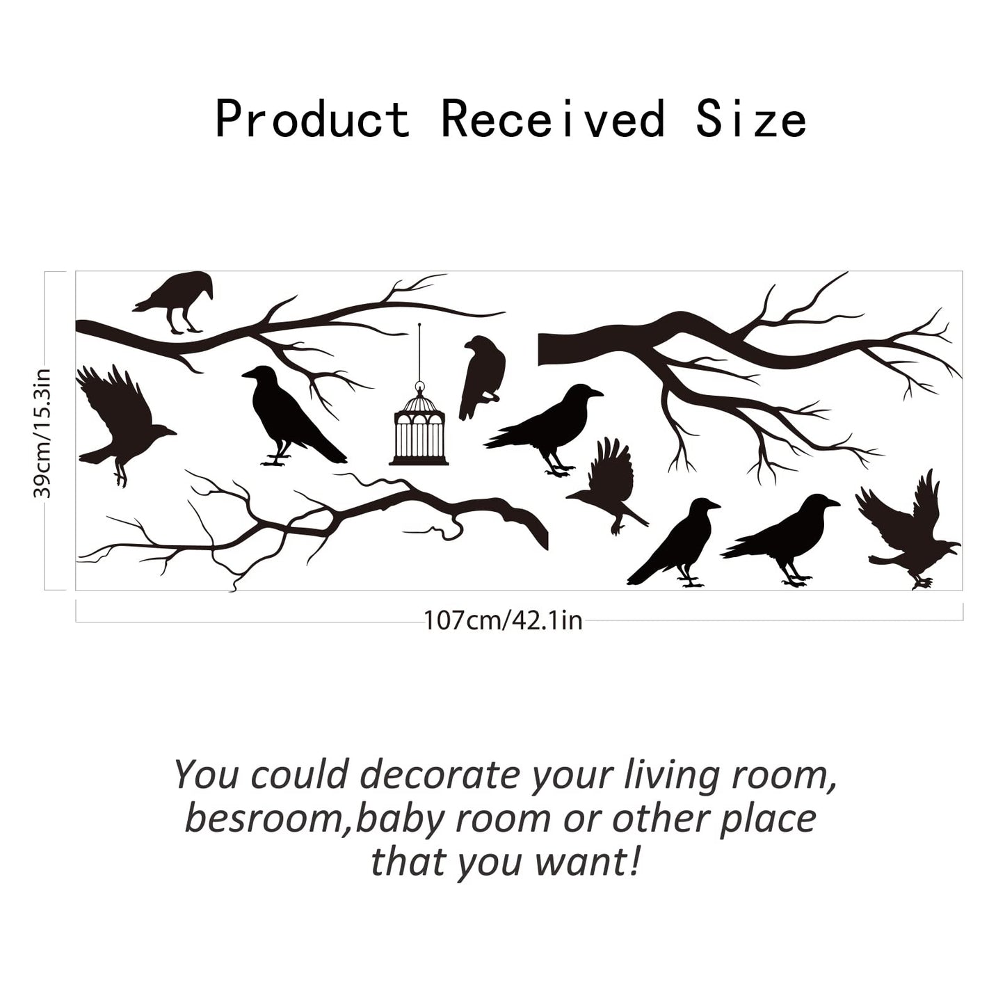 SUPERDANT Raven Wall Sticker Crow Gothic Wall Decals Tree Branch Crows Stickers Black Birds DIY Art Decorations for Family Home Living Room Bedroom TV Background Halloween Decor Vinyl Transfer