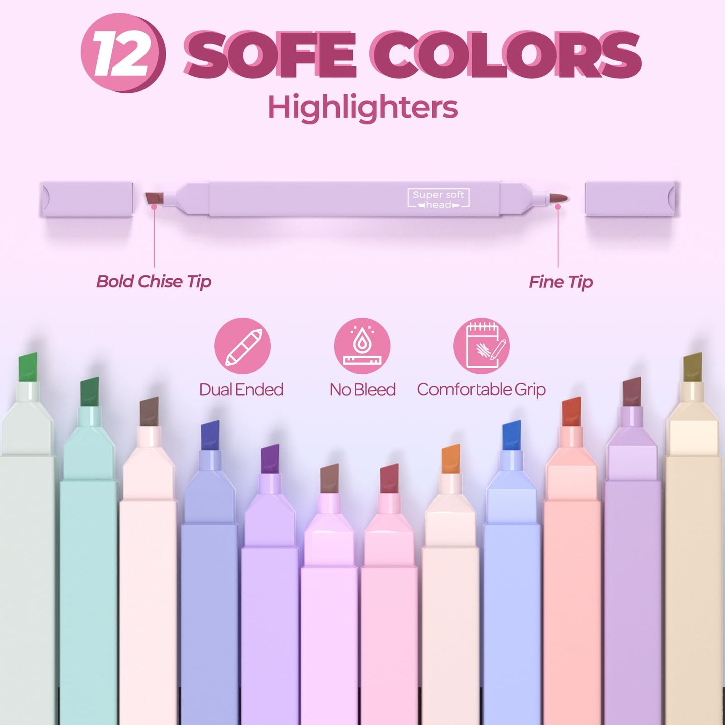 Nicpro 52PCS Aesthetic School Supplies with Cute Pencil Case, 12 Color Pastel Highlighter, 8 Gel Pens, 6 Multicolor Pen, 6 Mechanical Pencils 0.5 & 0.7 mm for Girls Student Stationary Set Preppy Stuff