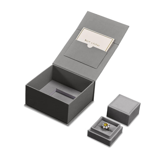 Papten Velvet Ring Gift Box with Outer Packaging Box, Included Blank Greeting Card, Perfect for Wedding Proposal Engagement (Grey)