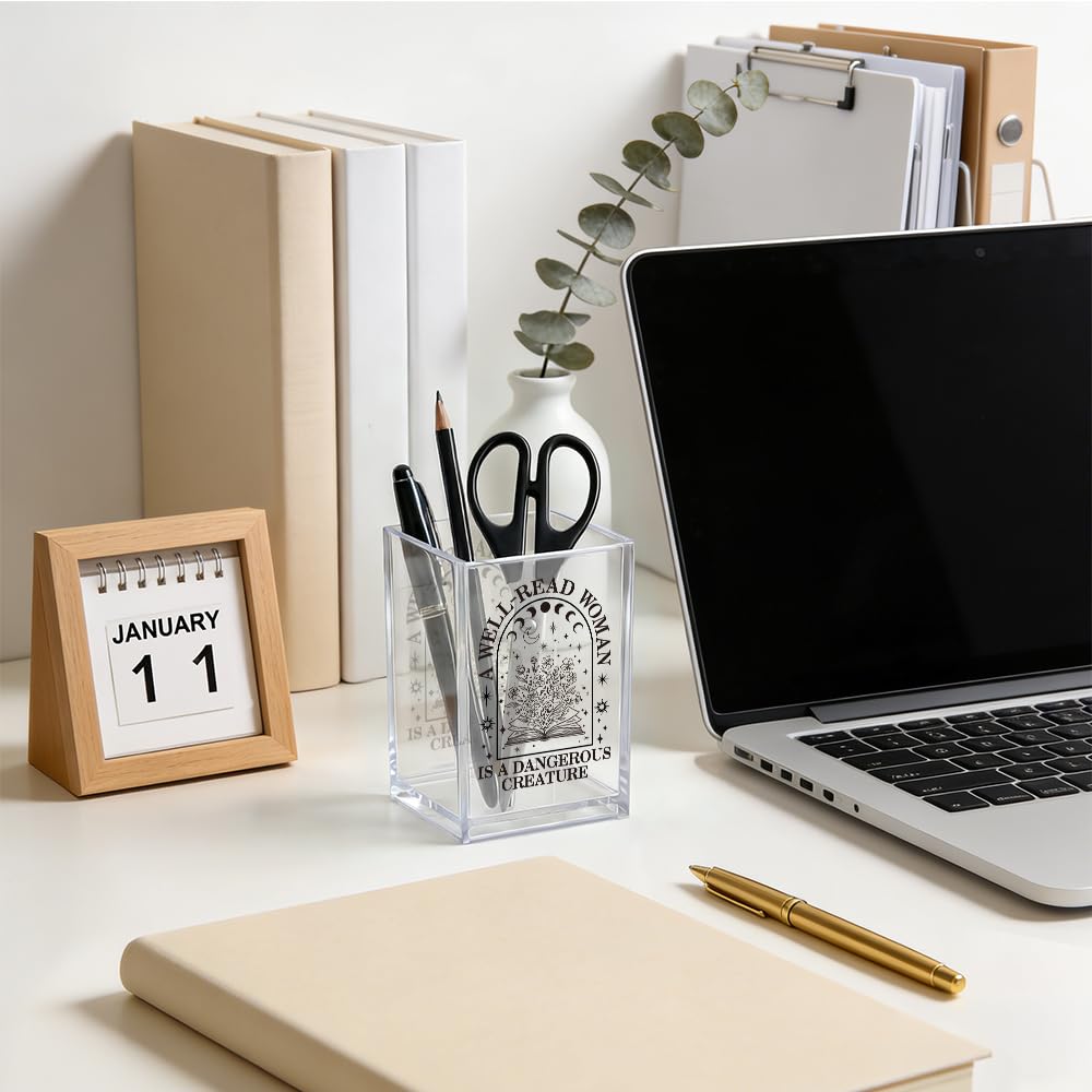 Xipromi A Well Read Woman Is A Dangerous Creature Cosmetic Organizer Pencil Pen Holder, Bookmark Organizer Desk Accessories for Book Lover, Librarian Gifts for Women, Feminist Literary Office Gifts