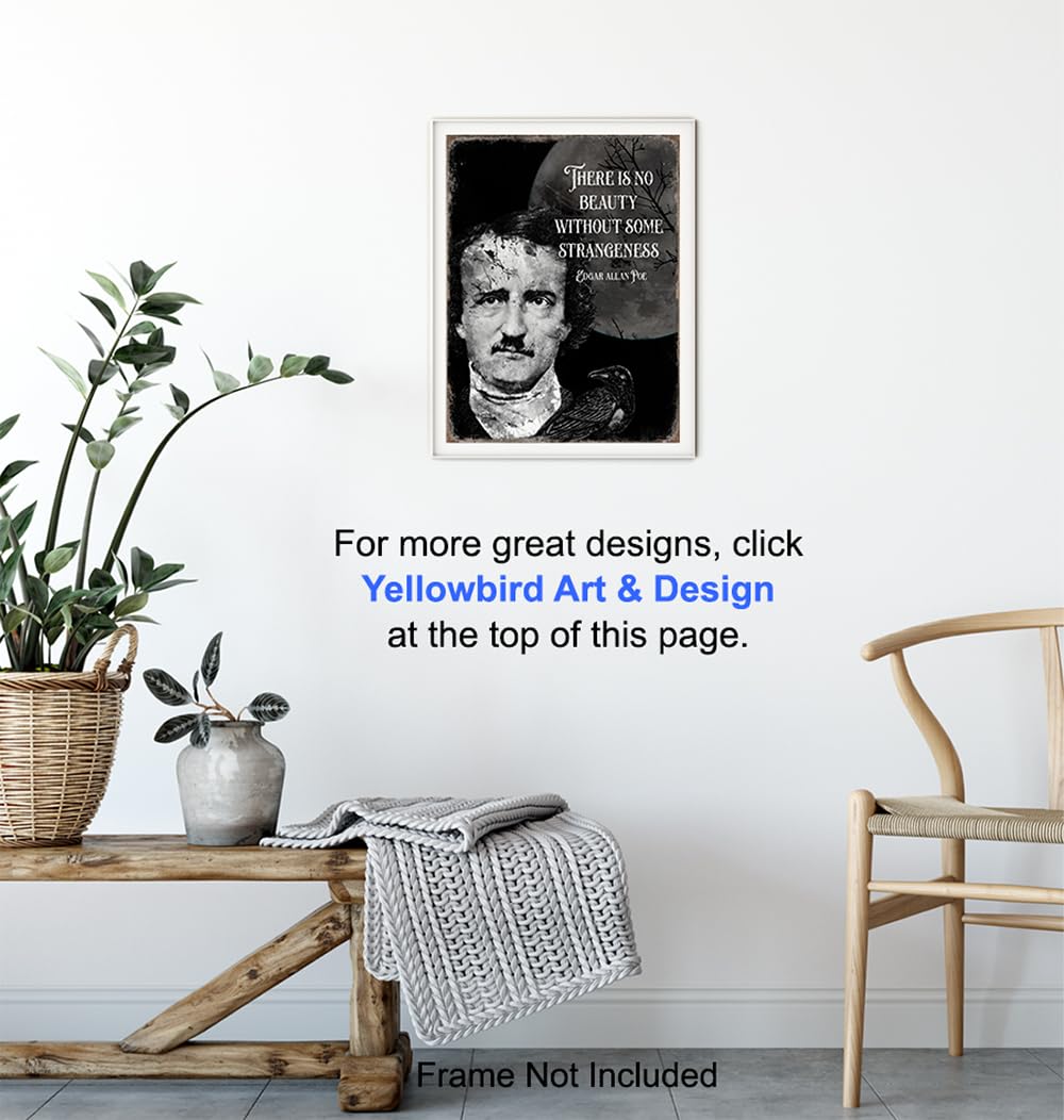 Edgar Allan Poe Gothic Wall Art 11x14 - The Raven Creepy Print - Spooky Scary Gothic Home Decor - Inspirational Quotes Halloween Decoration - Witch Wicca Gifts - Horror Movie Poster - Goth Wall Art