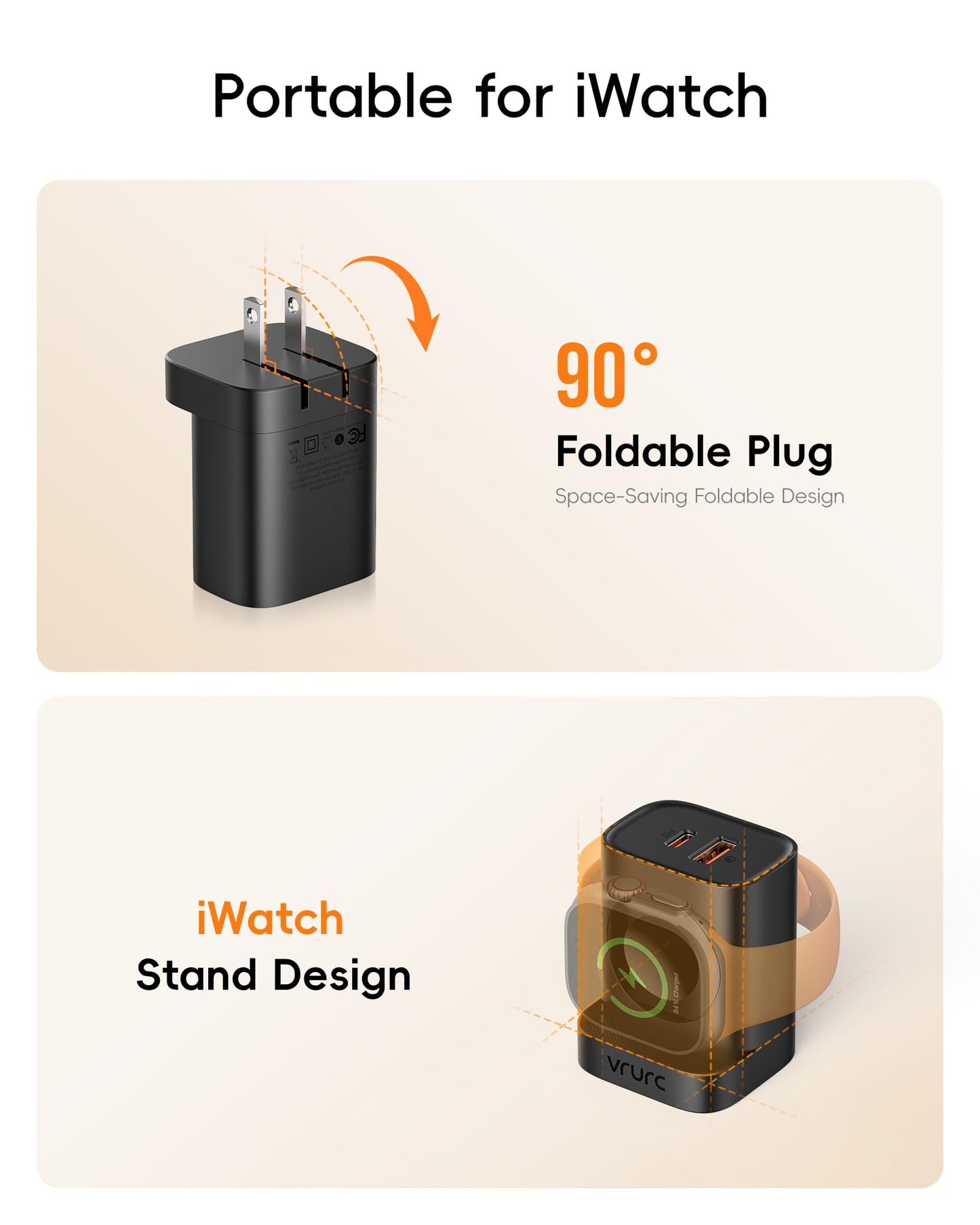 VRURC Charger for iPhone & Apple Watch, 20W USB C Fast Charging Block, 3-in-1 Compact Travel Adapter with 2 Port for iPhone 17/16/15/14/13, Wireless Magnetic for iWatch SE/11/10/9/8/7/6/5/4-Black