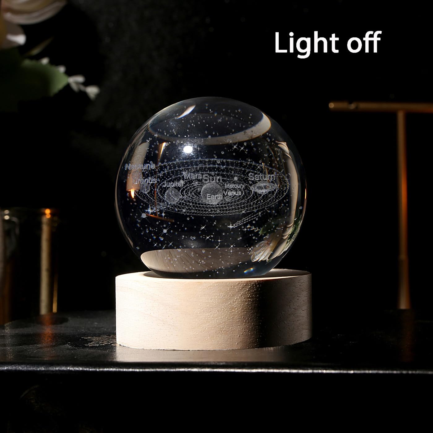 DUQGUHO Solar System Crystal Ball Lamp 2.4inch 3D Universe Astronomy Decor Quartz Glass Ball Globe Figurine Night Light Space Balls Decorative Science Gifts for Adults