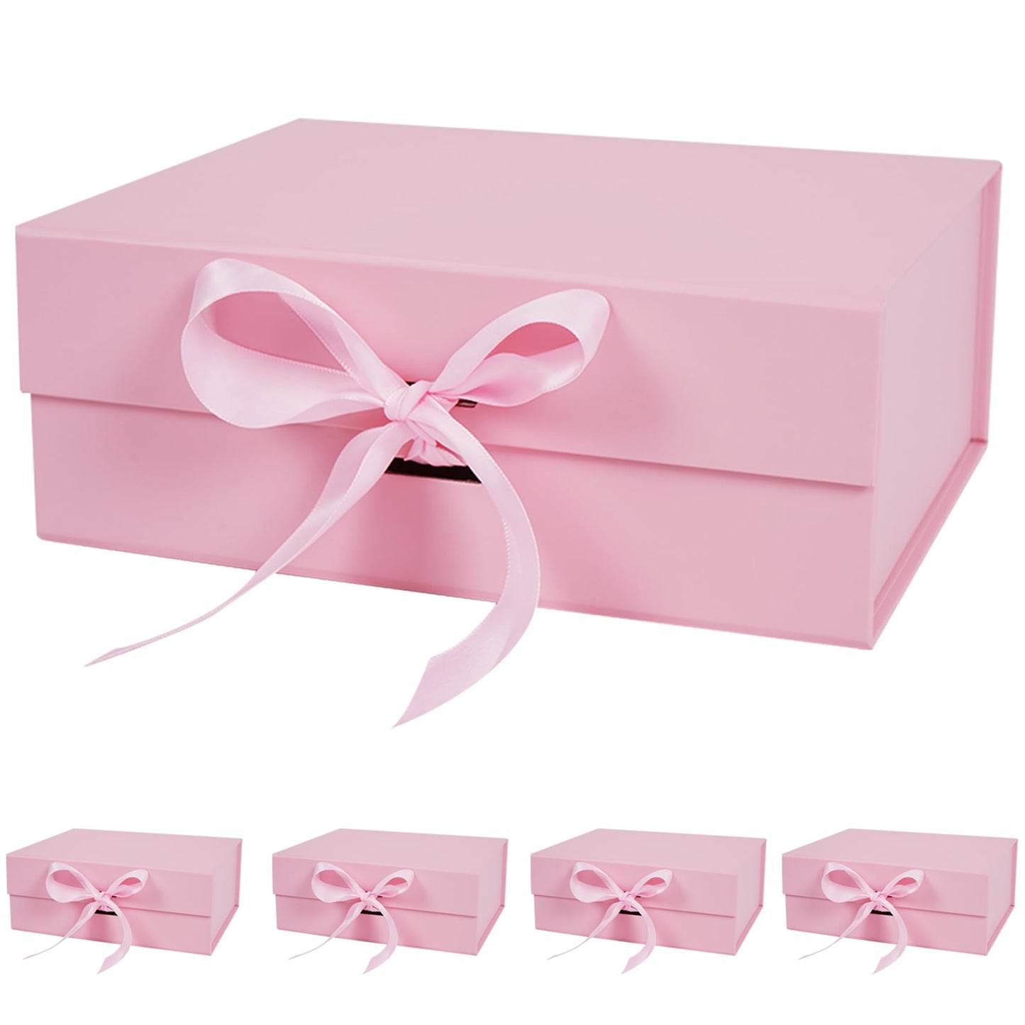 Aimyoo 5 Pack Large Pink Gift Box with Ribbon, 11.5x8.6x4.1 inch Groomsman Proposal Box for Presents with Magnetic Closure Lids, Rectangle Collapsible Luxury Box for Wedding, Christmas, Birthday