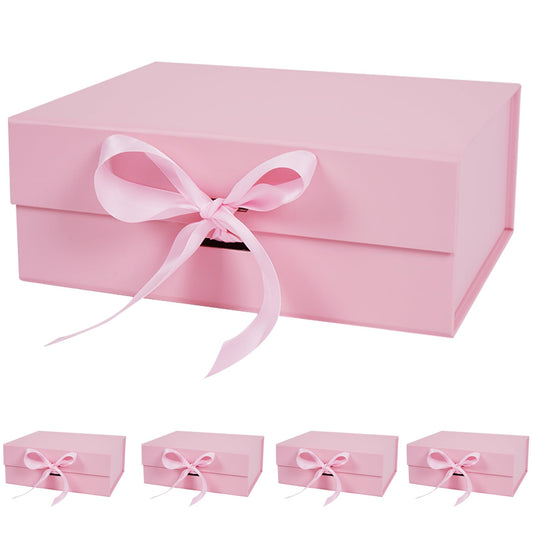 Aimyoo 5 Pack Large Pink Gift Box with Ribbon, 11.5x8.6x4.1 inch Groomsman Proposal Box for Presents with Magnetic Closure Lids, Rectangle Collapsible Luxury Box for Wedding, Christmas, Birthday
