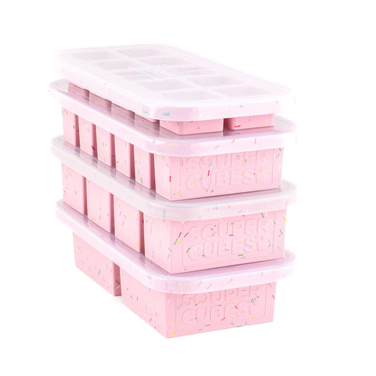 Souper Cubes Silicone Freezer Molds Gift Set with 2 Tbsp, 1/2, 1, and 2 Cup Silicone Freezer Trays With Lids - Meal Prep and Kitchen Essentials Bundle - Cotton Candy