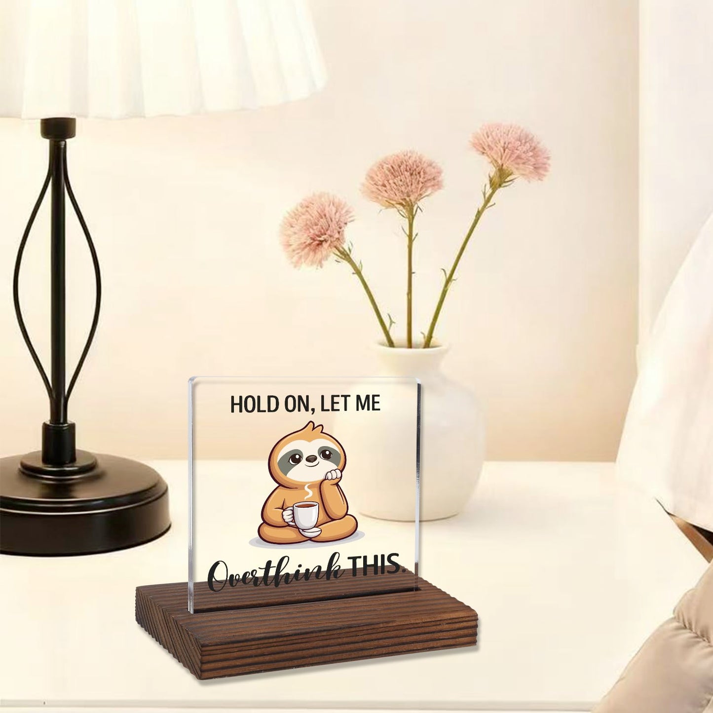 Funny Office Desk Sign Overthinking Humor, Sloth Cartoon Coworker Joke Gift, Work Stress Humor Sign for Colleagues Friends, Home Office Desk Decor Plaque Gifts VR366