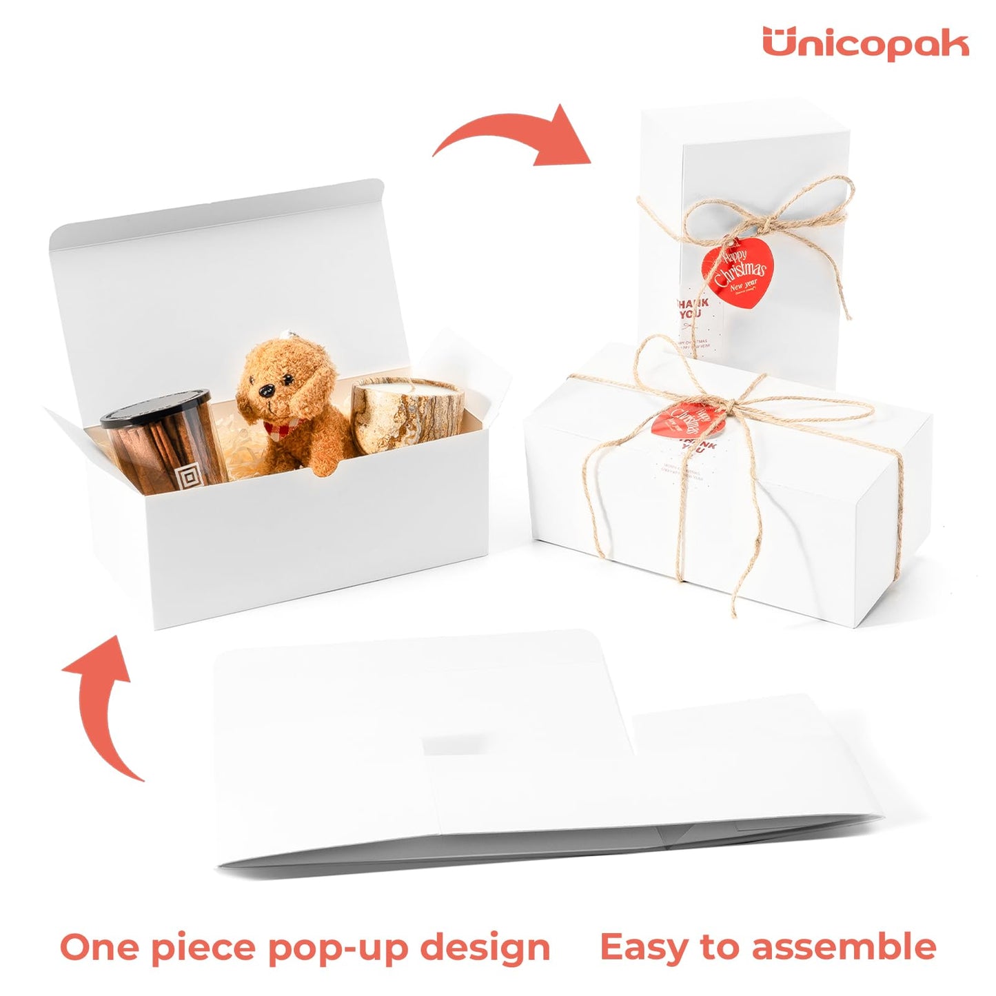 UnicoPak 10 Pack 10x5x4 Gift Boxes, White Gift Boxes for Presents Bridesmaid Proposal Box, Ideal for Birthday Gifts Christmas Gifts Party Favors Homemade and Business