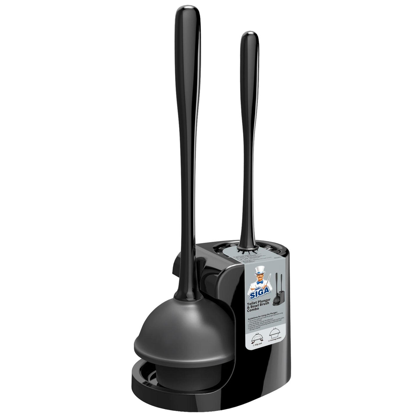MR.SIGA Toilet Plunger and Bowl Brush Combo for Bathroom Cleaning, Black, 1 Set