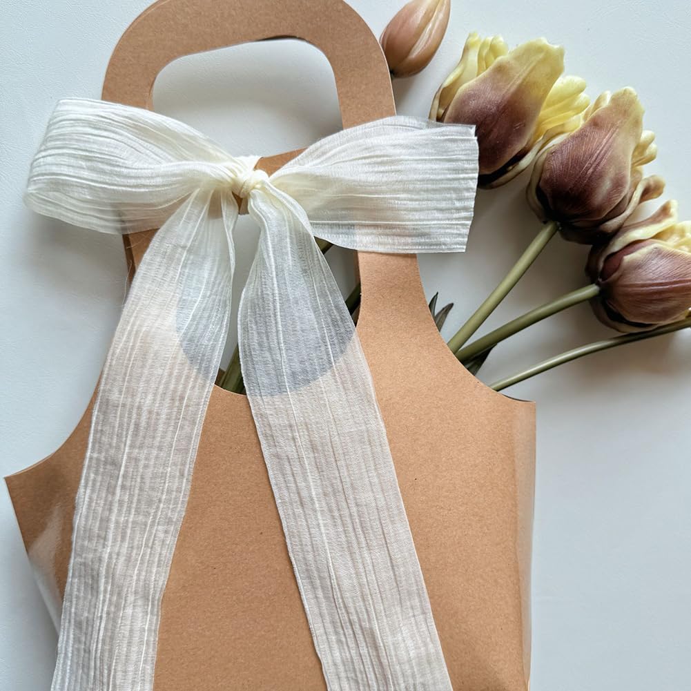 UUYYEO 50 Yards x 6 cm Chiffon Crinkle Ribbon Wedding Invitation Ribbon Flower Bouquet Ribbon Bridal Shower Decorating Ribbons Gift Wrapping Ribbons Fabric Bow Making Ribbons Black