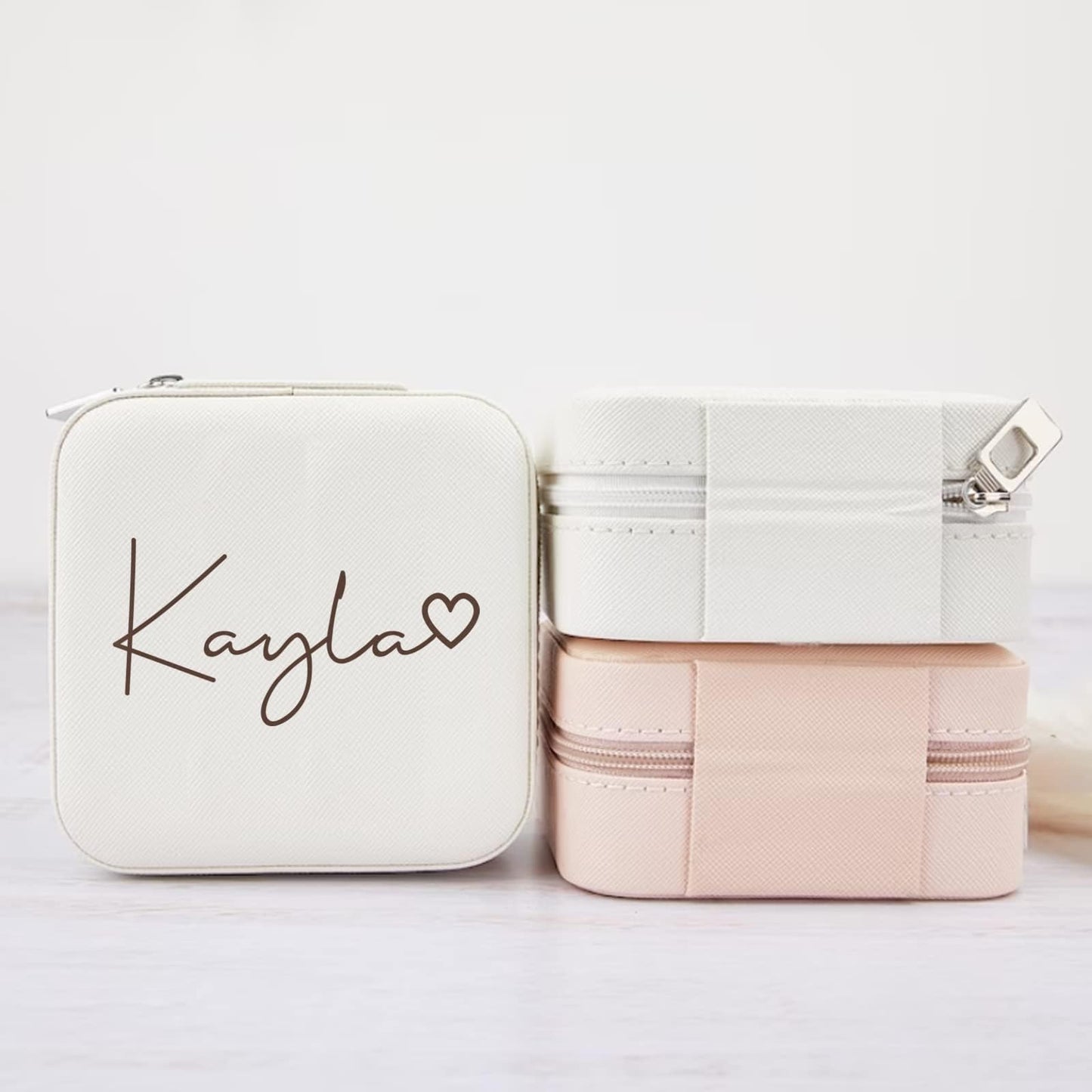 Corissy Personalized Jewelry Box for Women, Custom Travel Jewelry Case with Name and Birth Flower, Leather Jewelry Box for Rings, Earrings, Necklaces, Personalized Gifts for Women