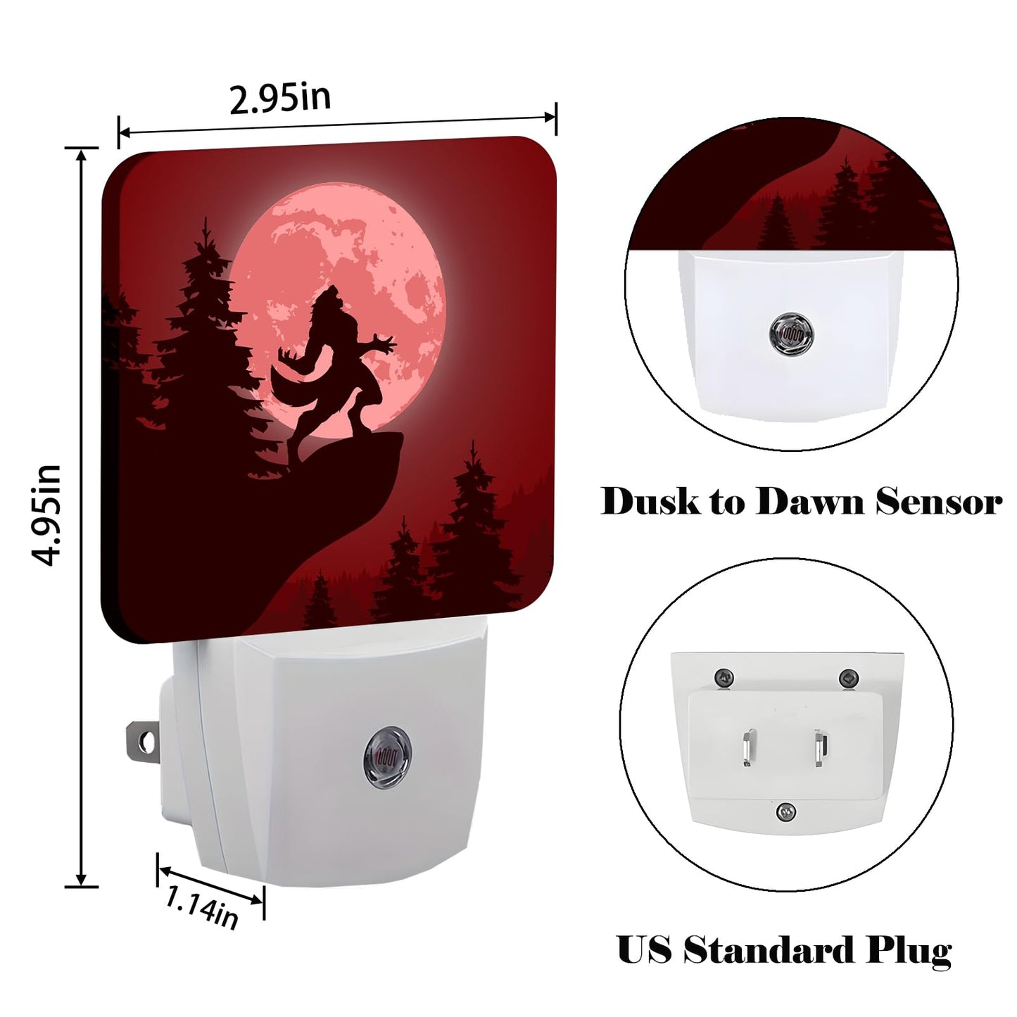 FSHVQKD Blood Moon and Werewolves Night Light,Plug-in Night Lights with Dusk-to-Dawn Sensor for Stairway,Hallway,Bedroom Sleep Friendly Ideal for Women/Girls/Boys Gift,0.5w
