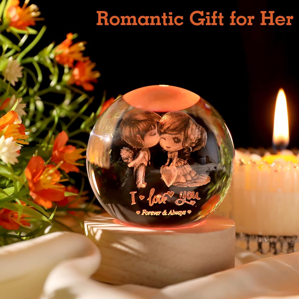 ZRENJHUS Love You Gift for Her Lovers 3D Crystal Ball Couple Gift Valentine's Gifts idea for Women 60mm Glass Romantic Gift for Wife Globe Decor I Love You Gifts Anniversary Christmas Birthday Gifts