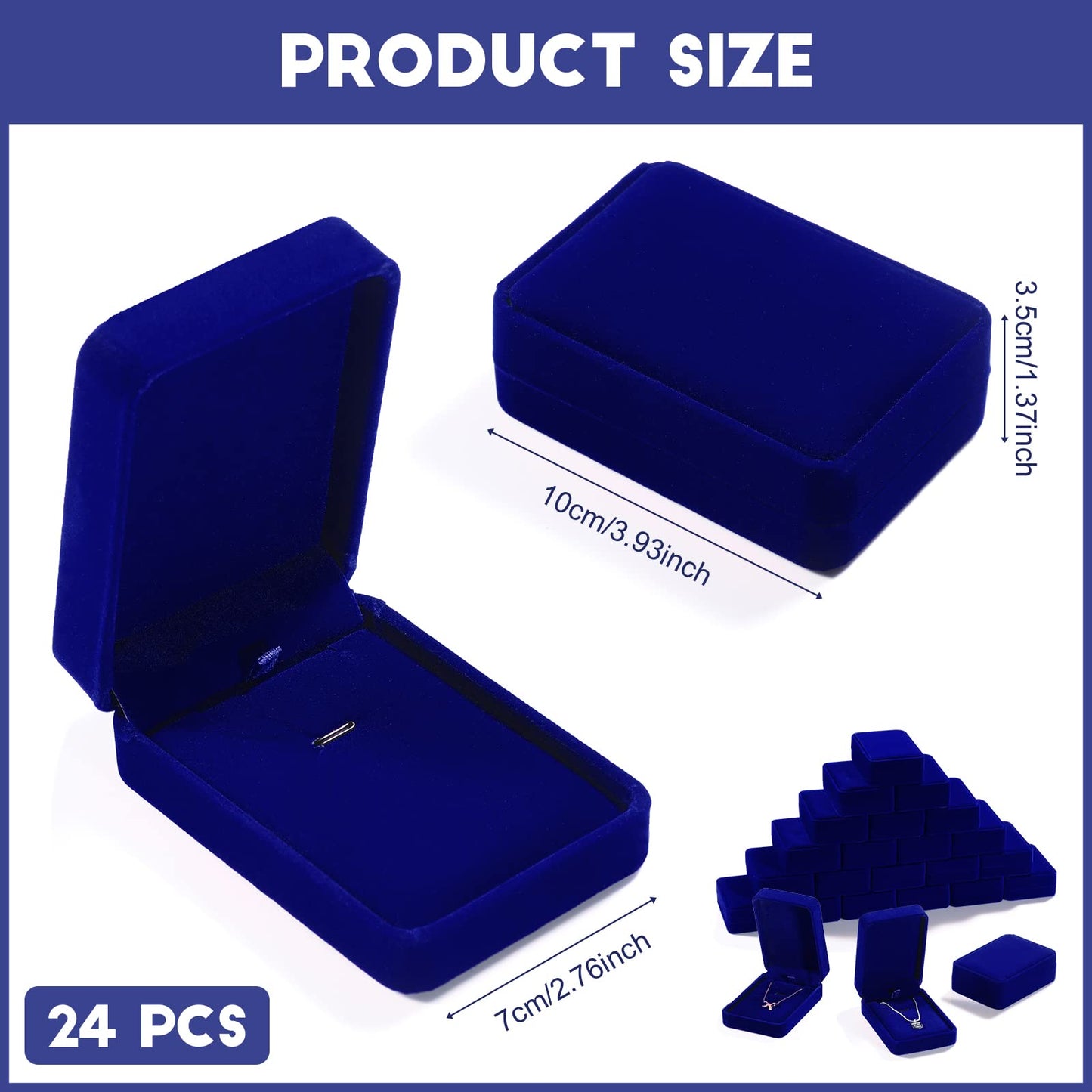 24 Pcs Necklace Pendant Box Velvet Jewelry Storage Display Case Ring Earring Pendant Jewelry Boxes Pearl Necklace Holder Gift Boxes for Christmas Wedding Engagement Birthday Anniversary(Royal Blue)