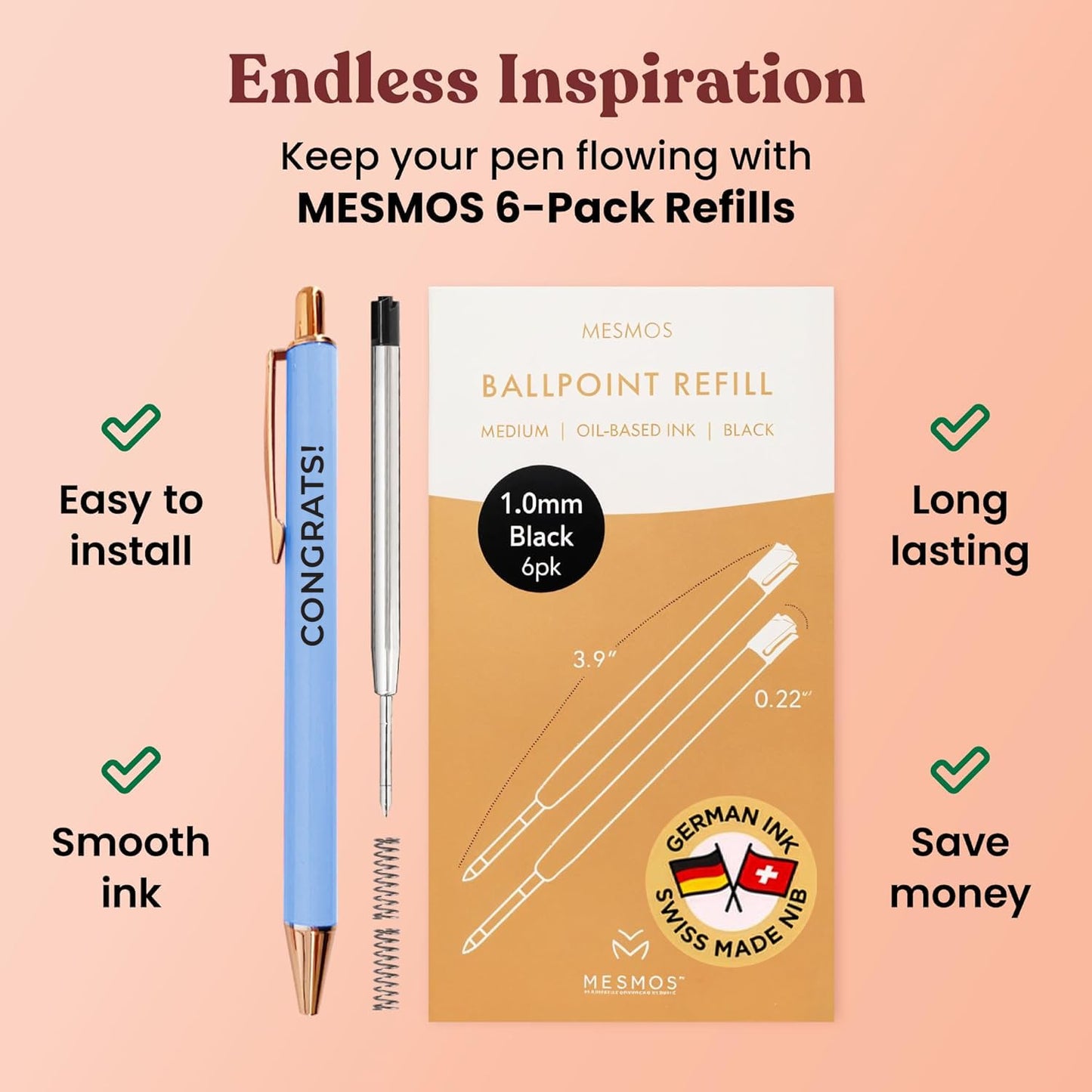 MESMOS 3pcs High End Luxury Congratulations Gifts for Women, Job Promotion Gifts for Women, Thank You Gift for Teacher, Employees, Coworkers, Mentors & Managers German-Ink & 1mm Swiss-Tip Luxury Pen.