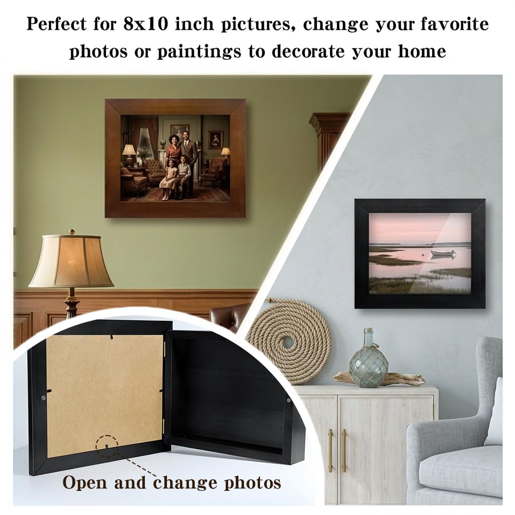 Hidden Gun Storage - Concealment Gun Safes for Pistols, Weapon Hiding Furniture Secret Decor Solid Wooden Handgun Picture Frames Box (Black)