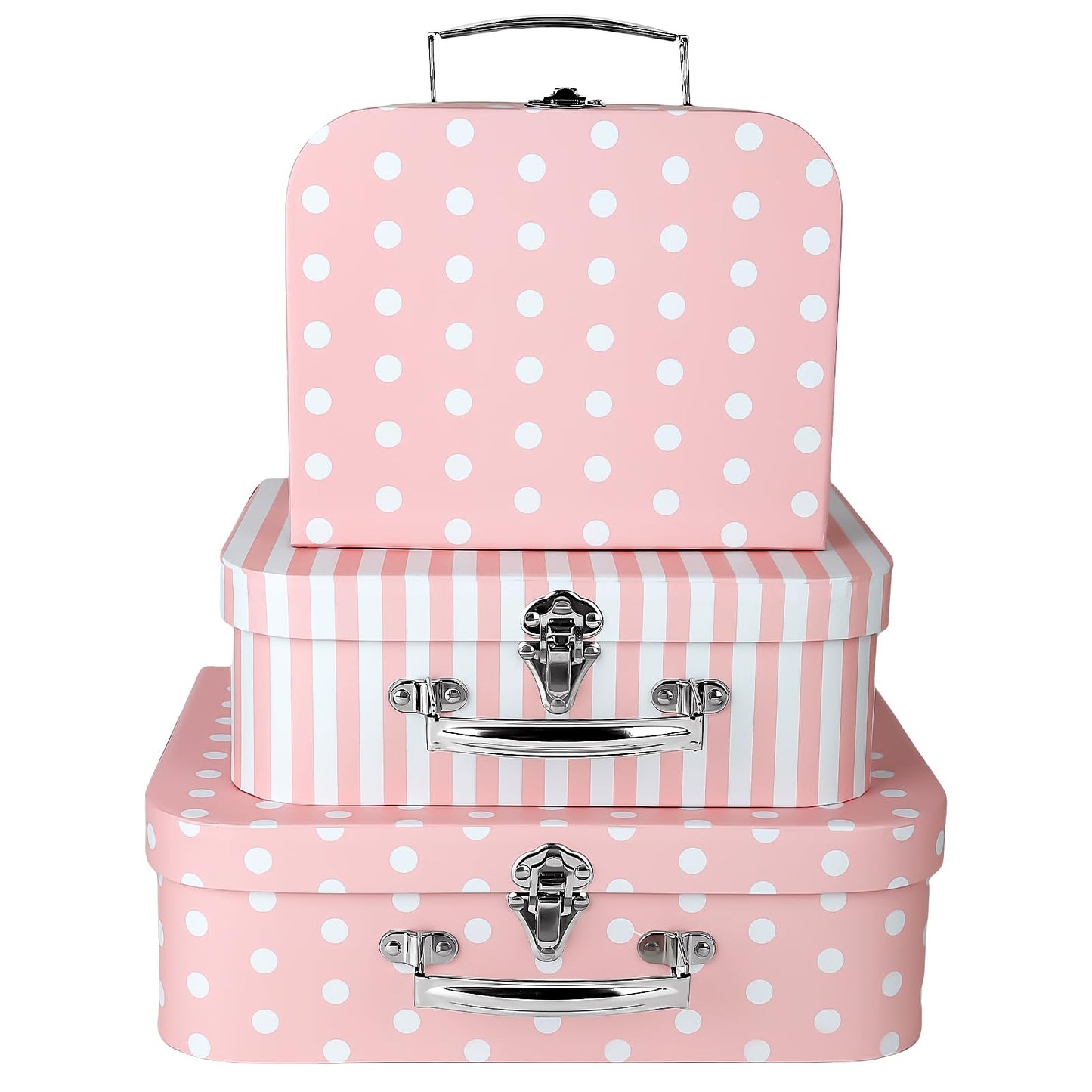 Dloulqz Paperboard Suitcases Set of 3 Decorative Storage Boxes with Lids,Mini Suitcase,Cute Storage Gift Boxes for Barbie Doll,Toys,Photos,Hat,Christmas New Year,Wedding Birthday Party Home Decoration