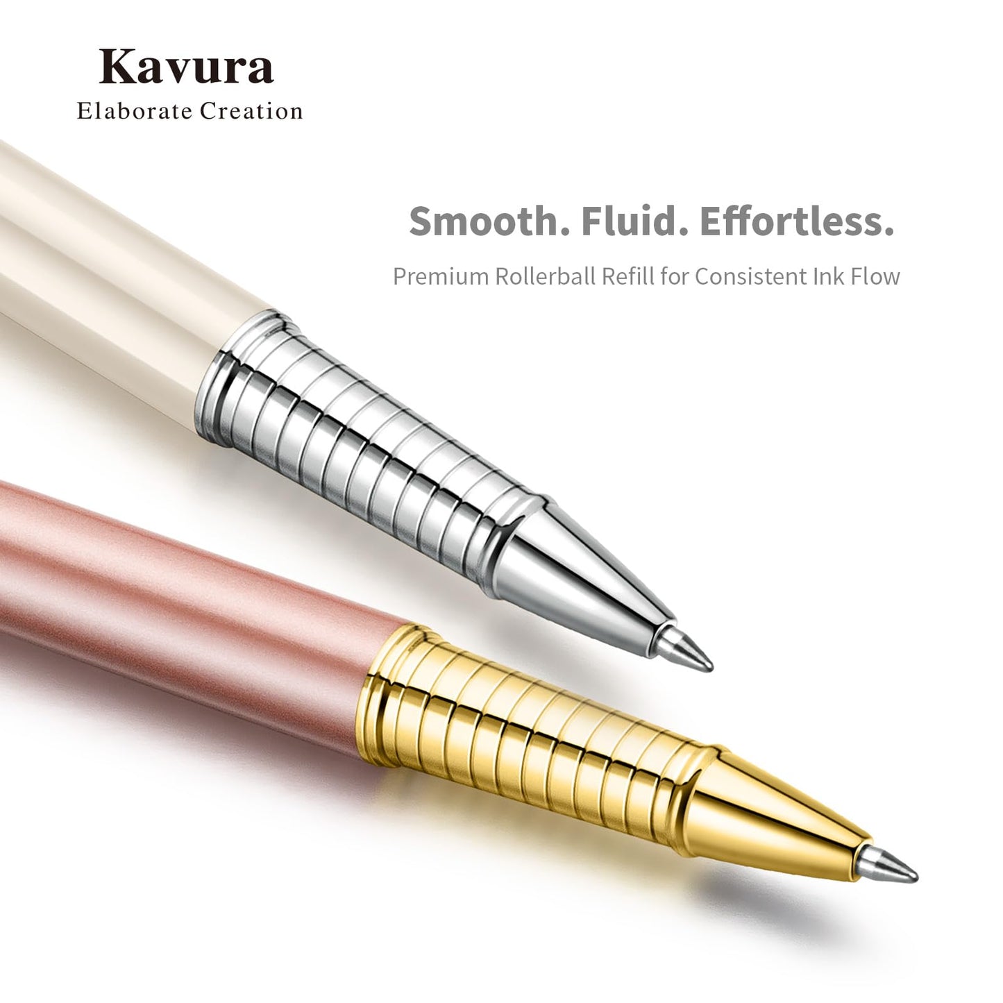 Kavura Rose & Pearl Rollerball Pen – Luxury Brass Pen Gift Set for Women, Jewelry-Inspired Design, Glossy Finish, with German Refill, Romantic Gift for Her, Anniversary & Valentine’s Day (Rose Gold)
